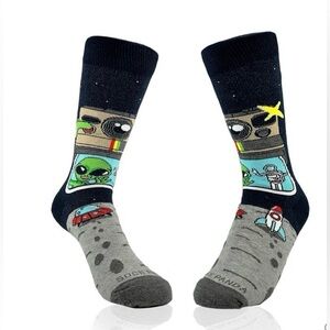 Space Alien Astronaut Adventure Socks - Black and Gray